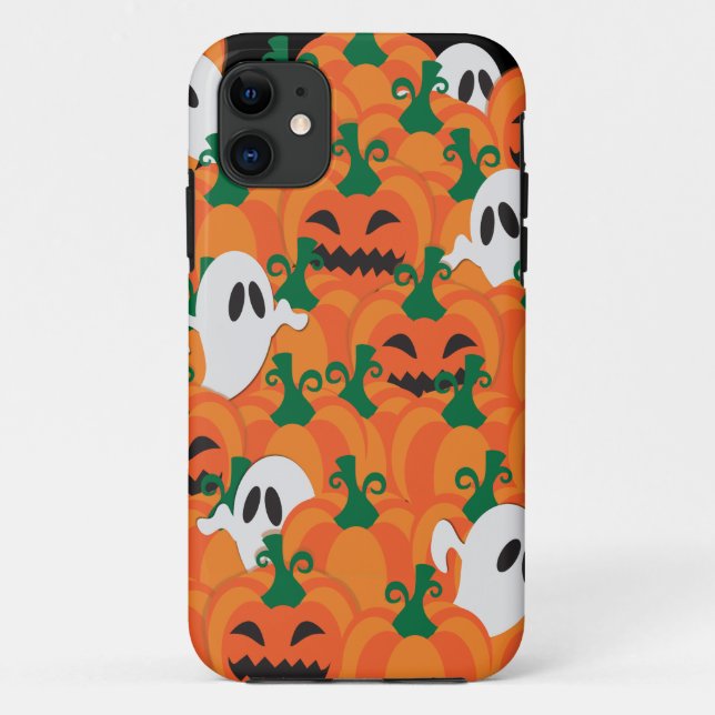 Coques Case-Mate iPhone Fantômes d'Halloween Patch de citrouille hantée (Dos)