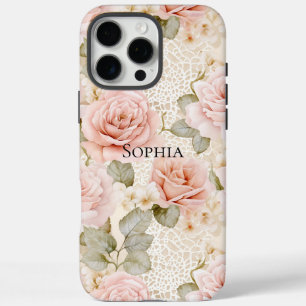 Coques iPhone 16 Pro Max Fard à joues crème Roses roses florales Mariage