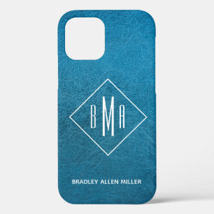 Case-Mate iPhone Case Faux Blue Leather White Monogramme Personnalisé