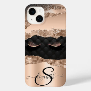 Coque Pour iPhone 14 Faux Cils Rose Gold Paillettes Noirs