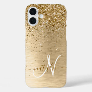 Coques iPhone 16 Plus Faux Gold brossé Parties scintillant en métal Nom 