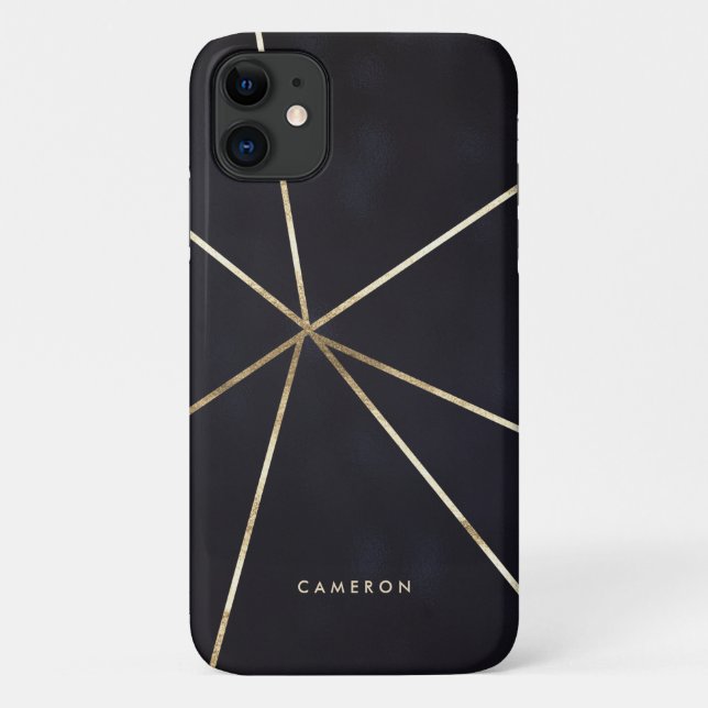 Coques Case-Mate iPhone Faux Gold Foil Lignes géométriques Marine Blue (Dos)