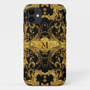 Coque Case-Mate Pour iPhone Faux Gold Parties scintillant Art Nouveau Scroll B