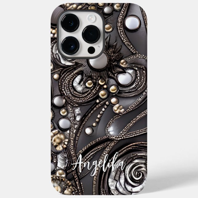 Coques Case-Mate iPhone Faux Moderne Cuir Abstrait Nom personnalisé (Verso)