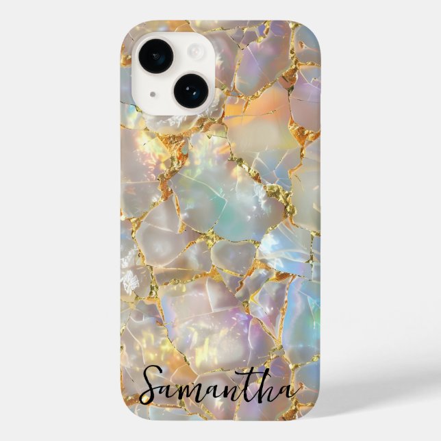 Coques Case-Mate iPhone Faux Opal Gemstone Mineral Gold Pierre Moderne (Verso)