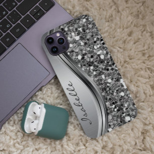 Coque Pour iPhone 15 Faux Parties scintillant en argent Glam Bling Méta