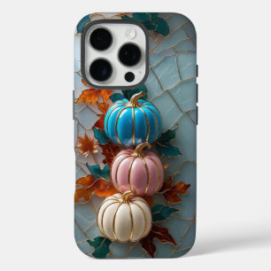 Coques iPhone 16 Pro Faux Stainverre Pastel Automne Citrouilles et Feui