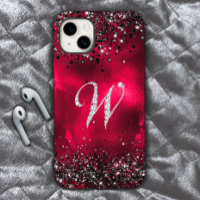 Faux stylisé Crystal rhinestone lettre W rouge noi