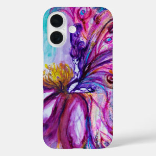 COQUES iPhone 16 FÉERIQUE PETITE FÉE FLEUR EN ROSE, ÉCLATS D'OR