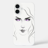 Femme aux yeux violets bizarres minimaliste ligne