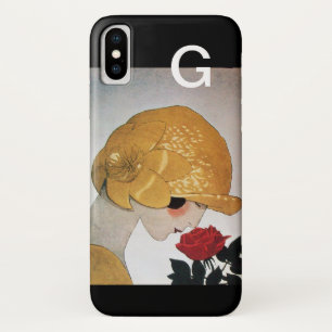 COQUE iPhone X FEMME AVEC MONOGRAMME ROSE ROUGE