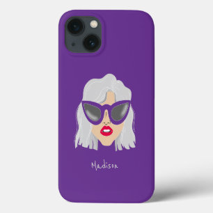 Case-Mate iPhone Case Femme cool à Haired Gris avec lunettes Nom personn