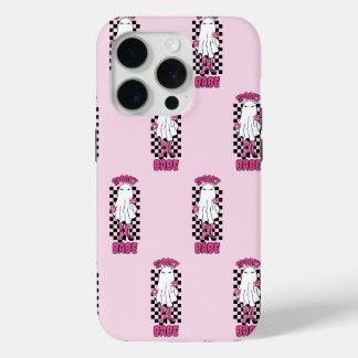 Coque iPhone 15 Pro Femme "Éffrayant Babe" Fantôme d'Halloween - Rose 
