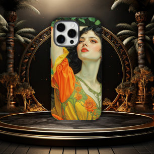 Coques iPhone 16 Pro Max Femme Élégante aux Cheveux Foncés Art Nouveau