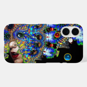 Coques iPhone 16 FEMME ÉPHÉMERALE / Masque Fractal coloré, Pierres 