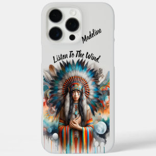 Coques iPhone 16 Pro Max Femme indienne indigène coiffure en plumes vibrant