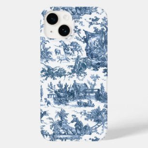 Coque Pour iPhone 14 Ferme vintage Rustique Français Toile Bleu & Blanc