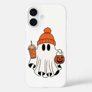 Coques iPhone 16 Festif Fantôme avec panier Citrouille et latte gla