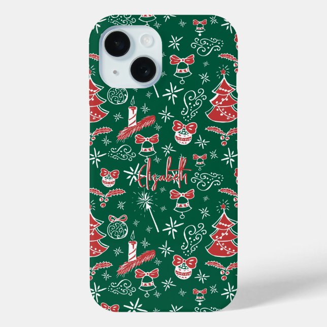 Coques Case-Mate iPhone Festive Hand Drawn Doodles Custom Name  (Verso)