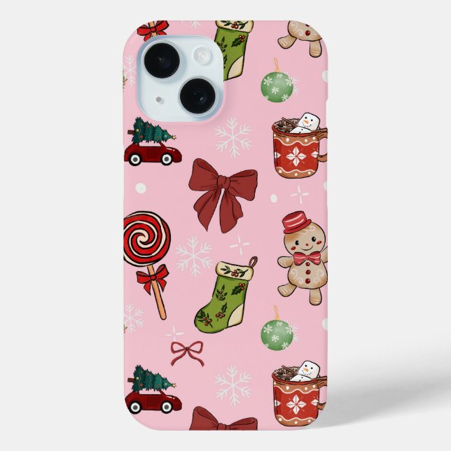 Coques Case-Mate iPhone Festive Pink Gingerbread Holiday Phone Case (Verso)