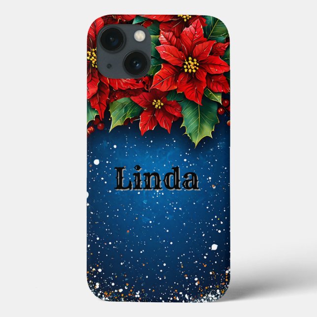 Coques Case-Mate iPhone Festive Poinsettia Flowers avec neige (Verso)