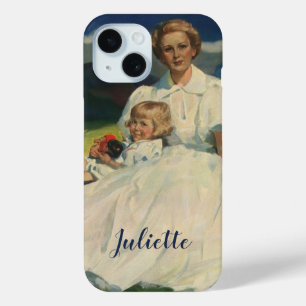 Coque Pour iPhone 15 Fête des Mères vintage, maman avec enfants