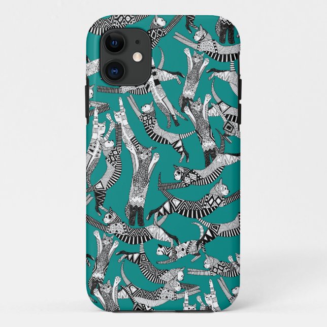 Coques Case-Mate iPhone fête du chat turquoise (Dos)