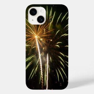 Coque Pour iPhone 14 Feu d'artifice vert et or Fête de vacances