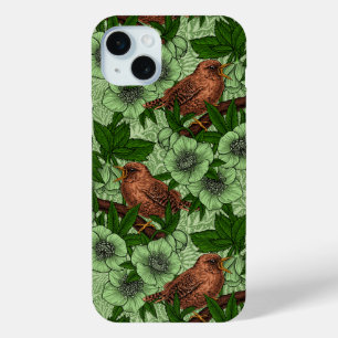 Coque iPhone 15 Mini Feu et hellebore, vert clair