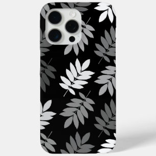 Coque iPhone 15 Pro Max Feuille aînée grand motif noir blanc gris