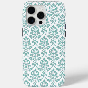 Coque iPhone 15 Pro Max Feuille Damask Motif Turquoise
