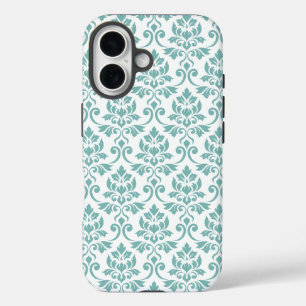 Coques iPhone 16 Feuille Damask Motif Turquoise