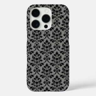 Coques iPhone 16 Pro Feuille Damask Patte noir sur gris