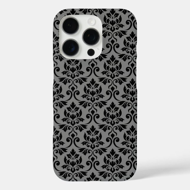 Coques Case-Mate iPhone Feuille Damask Patte noir sur gris (Verso)