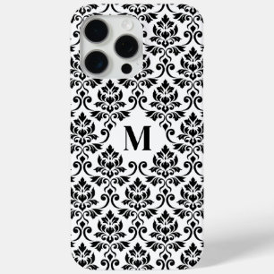 Coque iPhone 15 Pro Max Feuille de Damas motif noir (sur mesure)