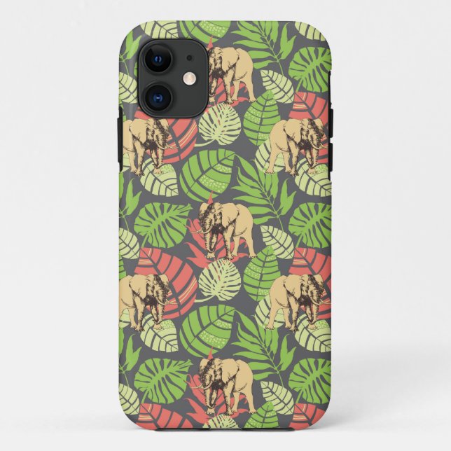 Coques Case-Mate iPhone Feuille et éléphants exotiques de jungle (Dos)