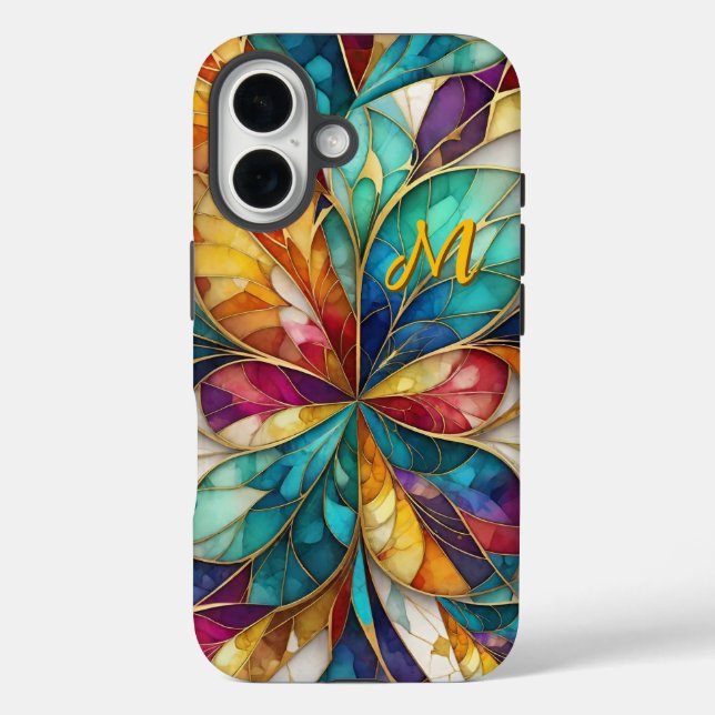 Coques Case-Mate iPhone Feuilles abstraits et monogramme personnalisé (Verso)