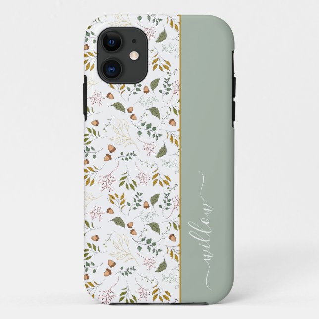 Coques Case-Mate iPhone Feuilles Automne Monogramme Nom Moderne (Dos)
