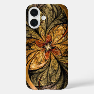 Coques iPhone 16 Feuilles brillantes art fractal abstrait