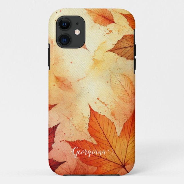 Coques Case-Mate iPhone Feuilles d'aquarelle autummonique personnalisée (Dos)