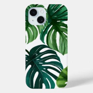 Coque Pour iPhone 15 Feuilles de Monstera   Aquarelle Moderne Simple