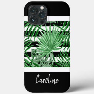 iPhone 13 Pro Max Coque Feuilles de palme tropicales personnalisées Blancs