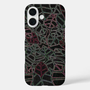 Coques iPhone 16 Feuilles de palmier Neon Pop Art sur fond noir