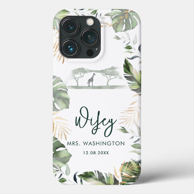 Coques Case-Mate iPhone Feuilles de palmier Safari tropical Script Wifey M (Verso)