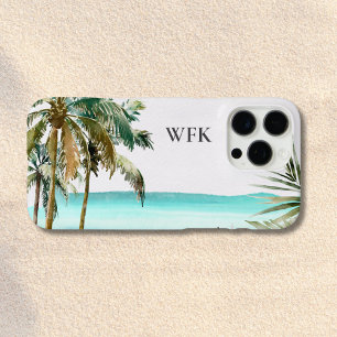 Coques iPhone 16 Pro Max Feuilles de palmier tropicales monogrammées Plage
