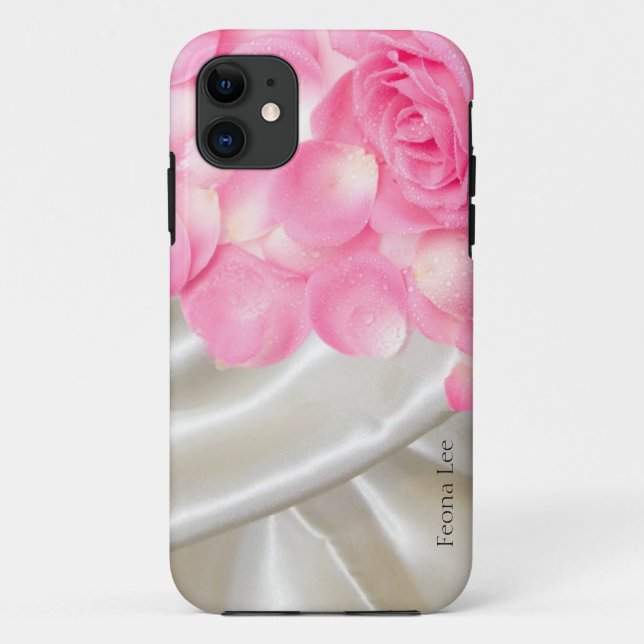 Coques Case-Mate iPhone Feuilles de satin blanc et roses roses roses (Dos)