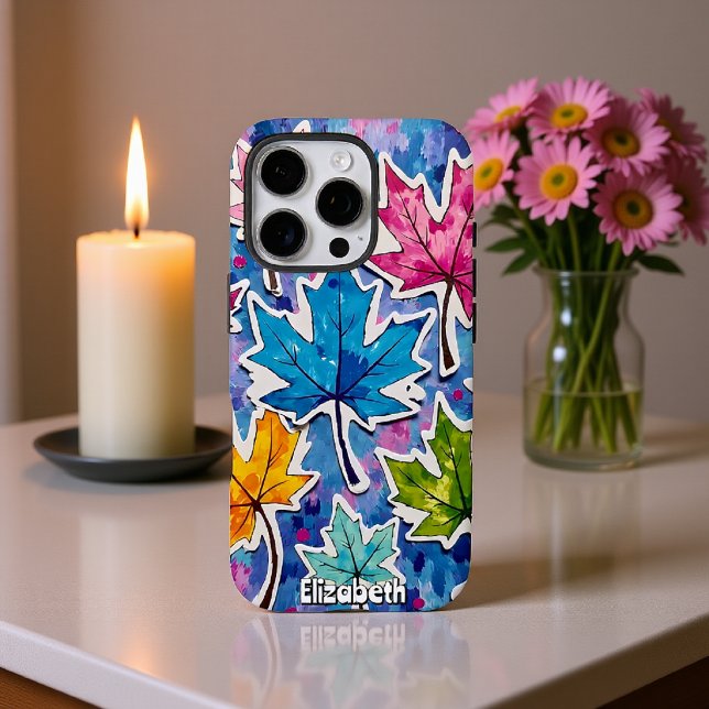Coques Case-Mate iPhone Feuilles d'érable peint en bleu (Créateur téléchargé)