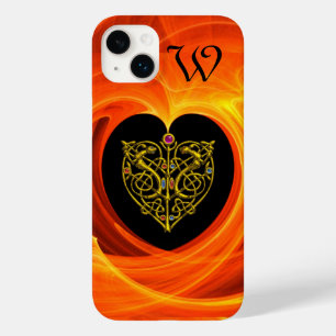 Coques Pour iPhone FEUILLES D'OR CELTIC KNOT COEUR Noir Orange Jaune
