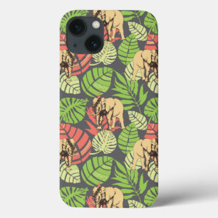 iPhone 13 Case Feuilles Et Éléphants De La Jungle Exotique