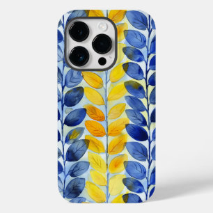 Coque Pour iPhone 14 Pro Feuilles jaune et bleu